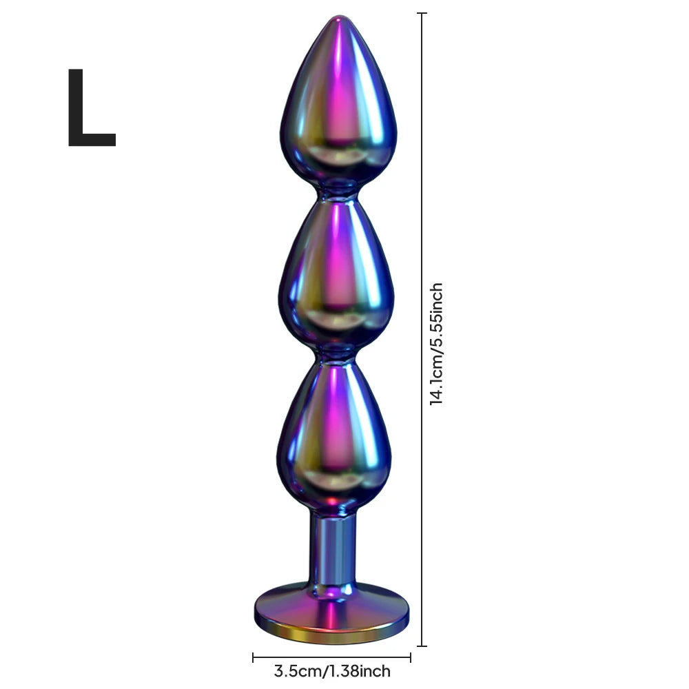 Rainbow Double Ball Butt Plug with Jewel Base – 3 Sizes
