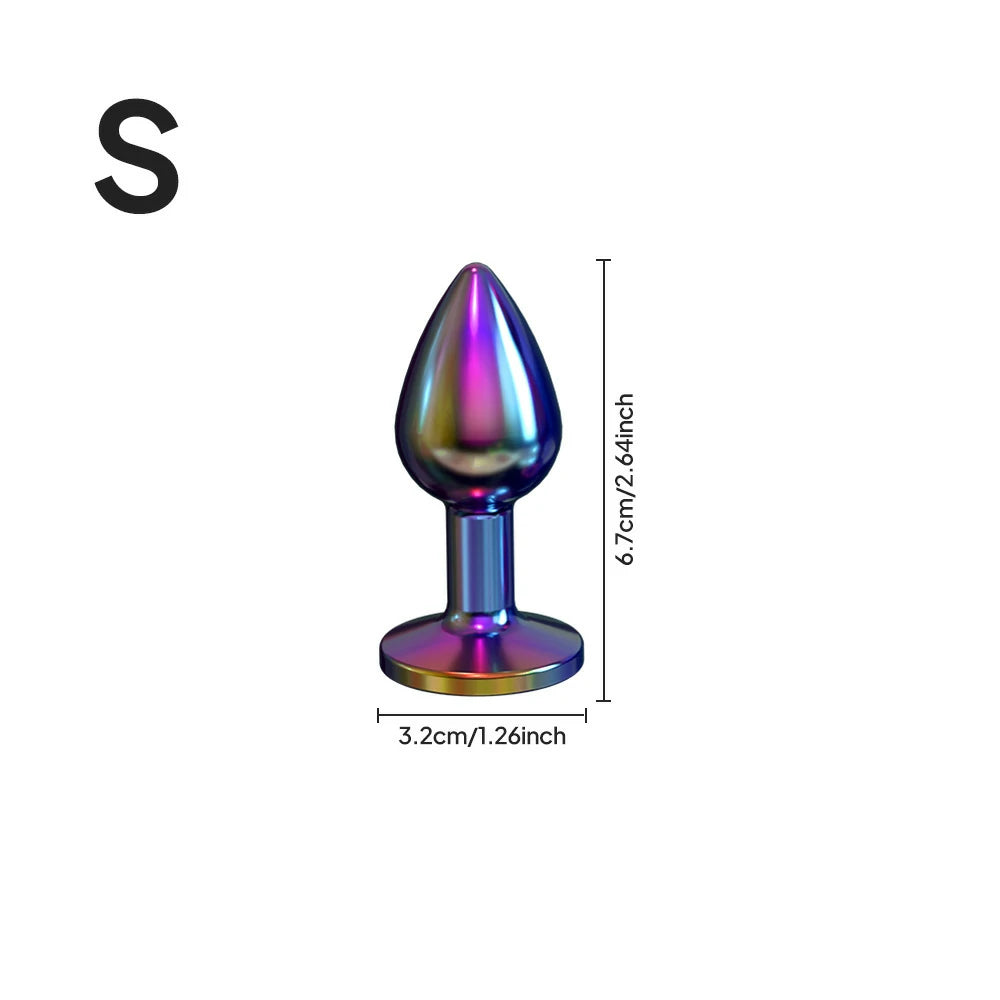Rainbow Double Ball Butt Plug with Jewel Base – 3 Sizes