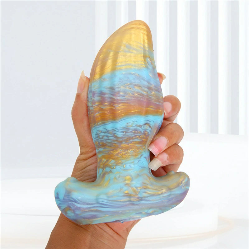 Multi-colored spiral-textured liquid silicone anal plug