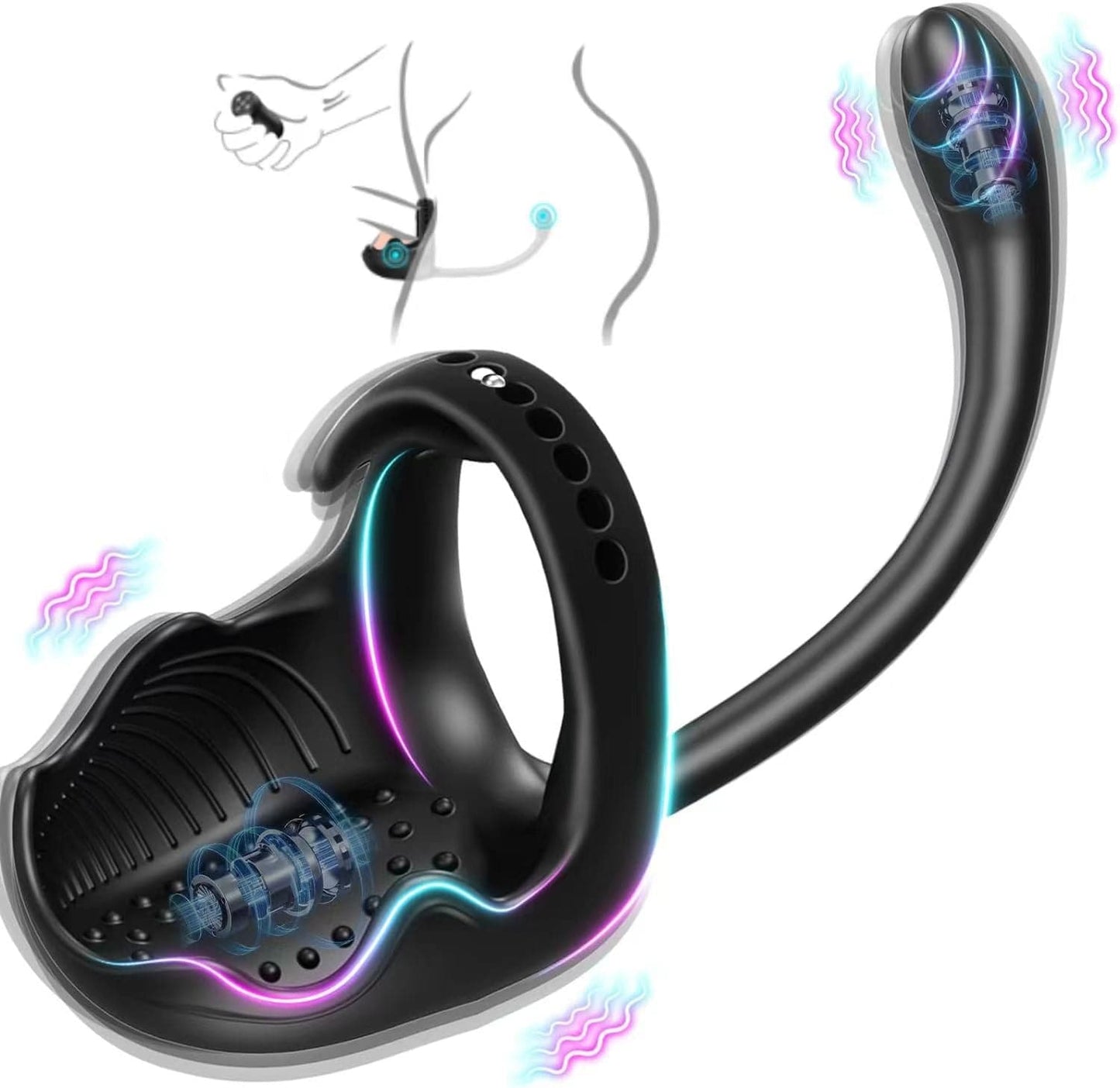 3-in-1 Vibrating Testicle Taint Anal Stimulator with Adjustable Vibrating Cock Ring