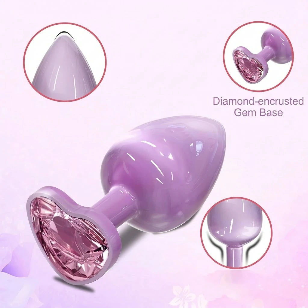 Purple Metal Anal Plug With Heart-Shaped Crystal Accents