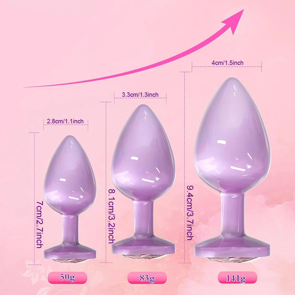Purple Metal Anal Plug With Heart-Shaped Crystal Accents