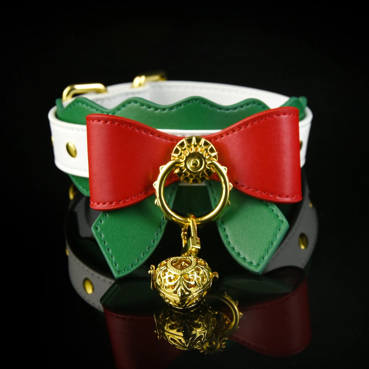 Festive Christmas Bow Leather Choker & Leash Set