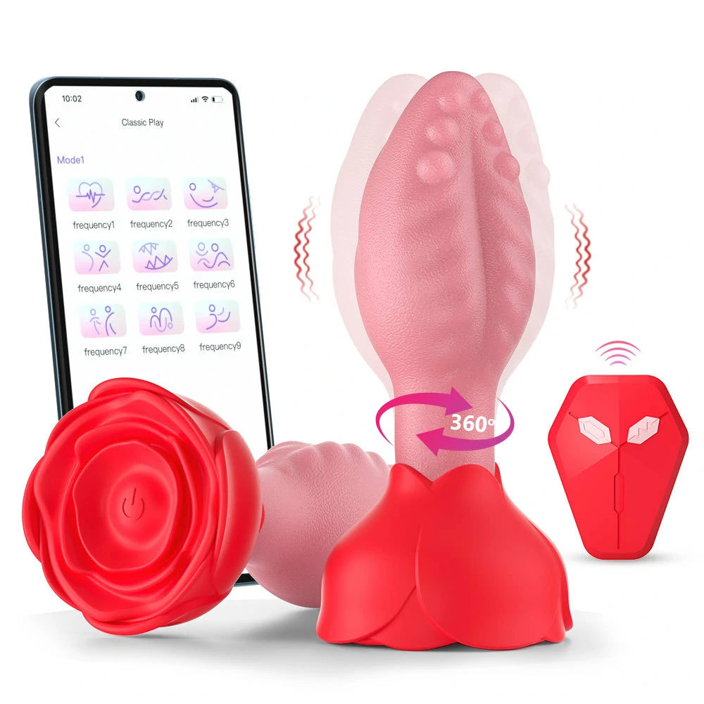 Rose Spin - 360° Rotating App-Controlled Vibrating Butt Plug