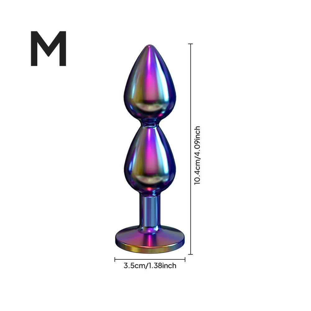 Rainbow Double Ball Butt Plug with Jewel Base – 3 Sizes