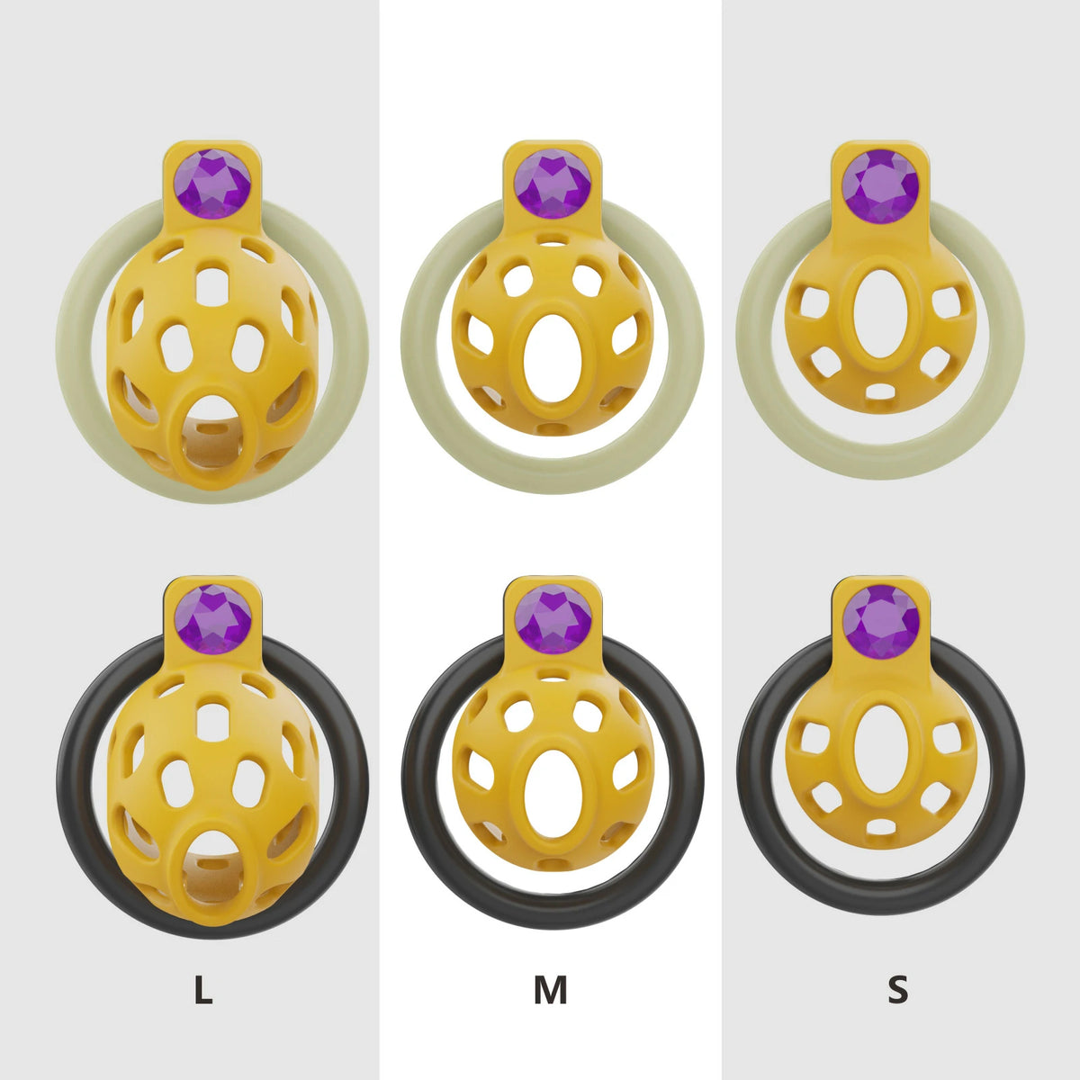 Golden Jewel Chastity Cage – Purple Gem with 6-Size Adjustable Rings