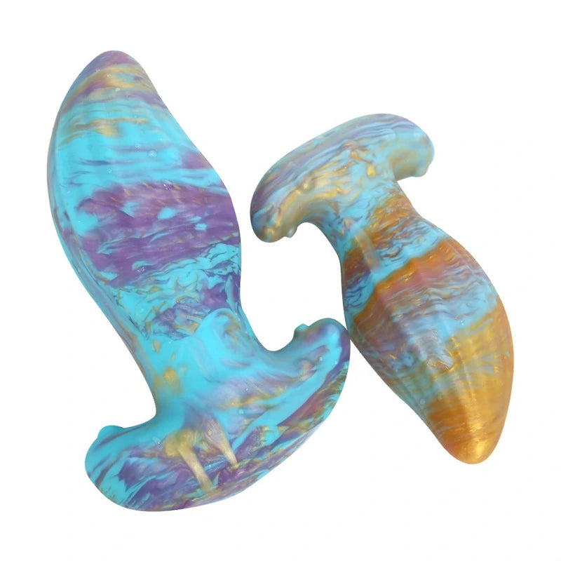 Multi-colored spiral-textured liquid silicone anal plug