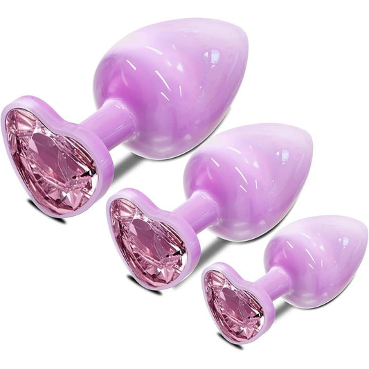 Purple Metal Anal Plug With Heart-Shaped Crystal Accents