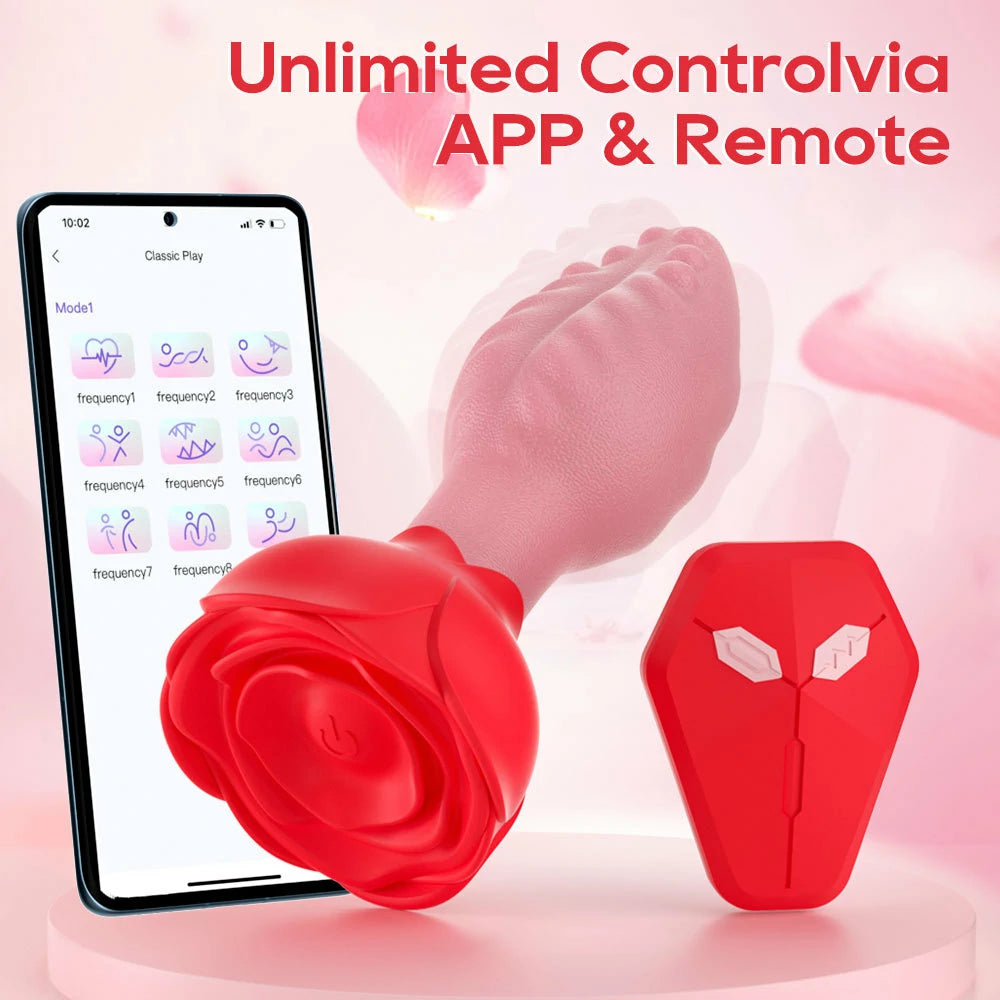 Rose Spin - 360° Rotating App-Controlled Vibrating Butt Plug