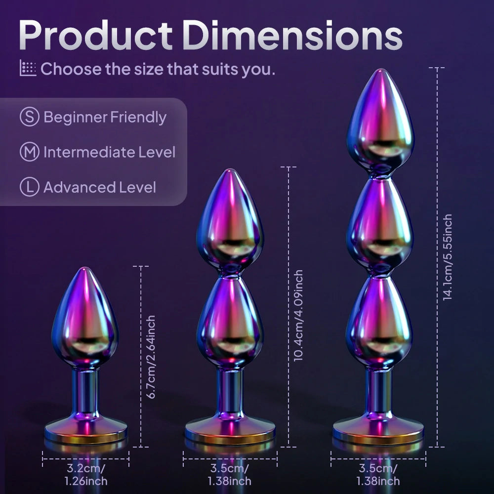 Rainbow Double Ball Butt Plug with Jewel Base – 3 Sizes
