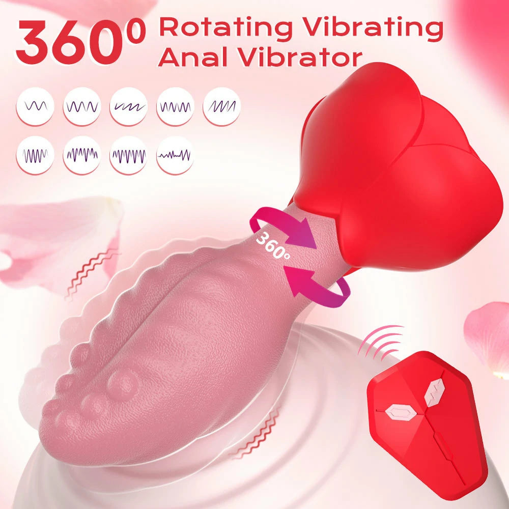 Rose Spin - 360° Rotating App-Controlled Vibrating Butt Plug