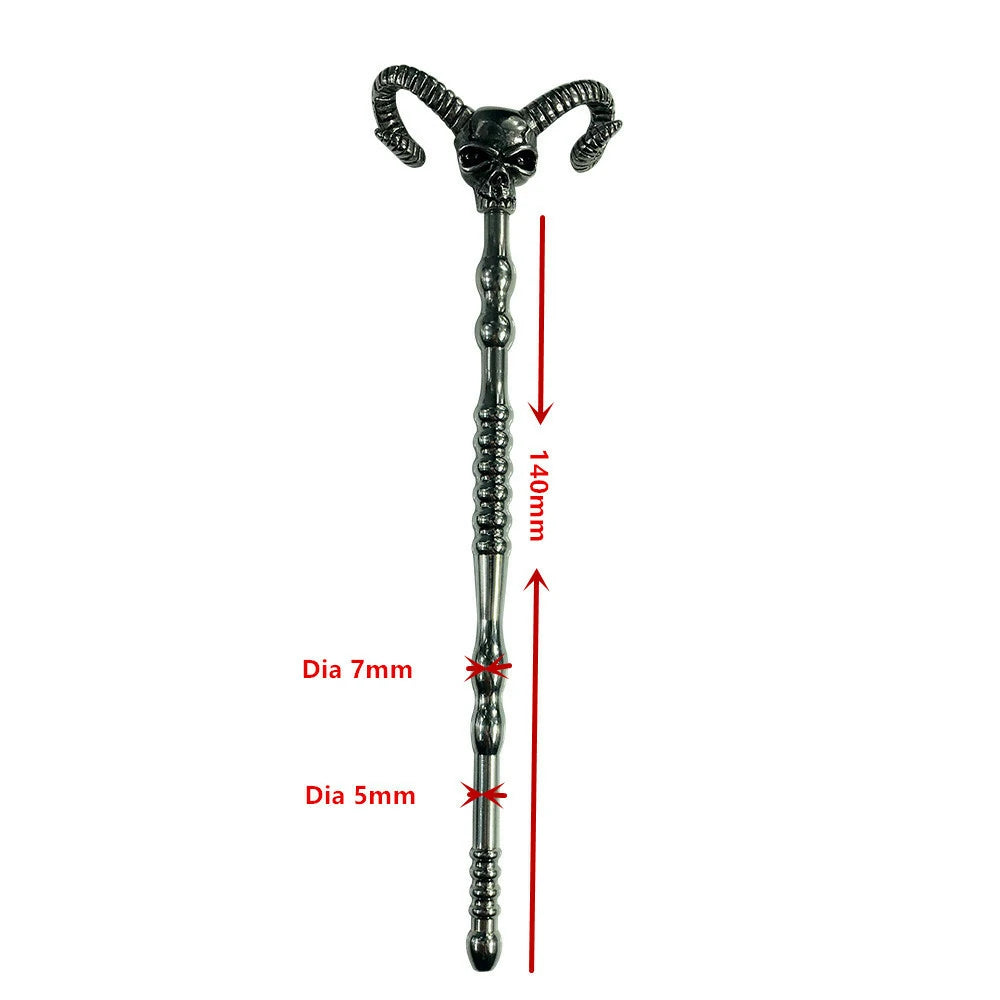 Stainless steel urethral sound with a bull-head demon design