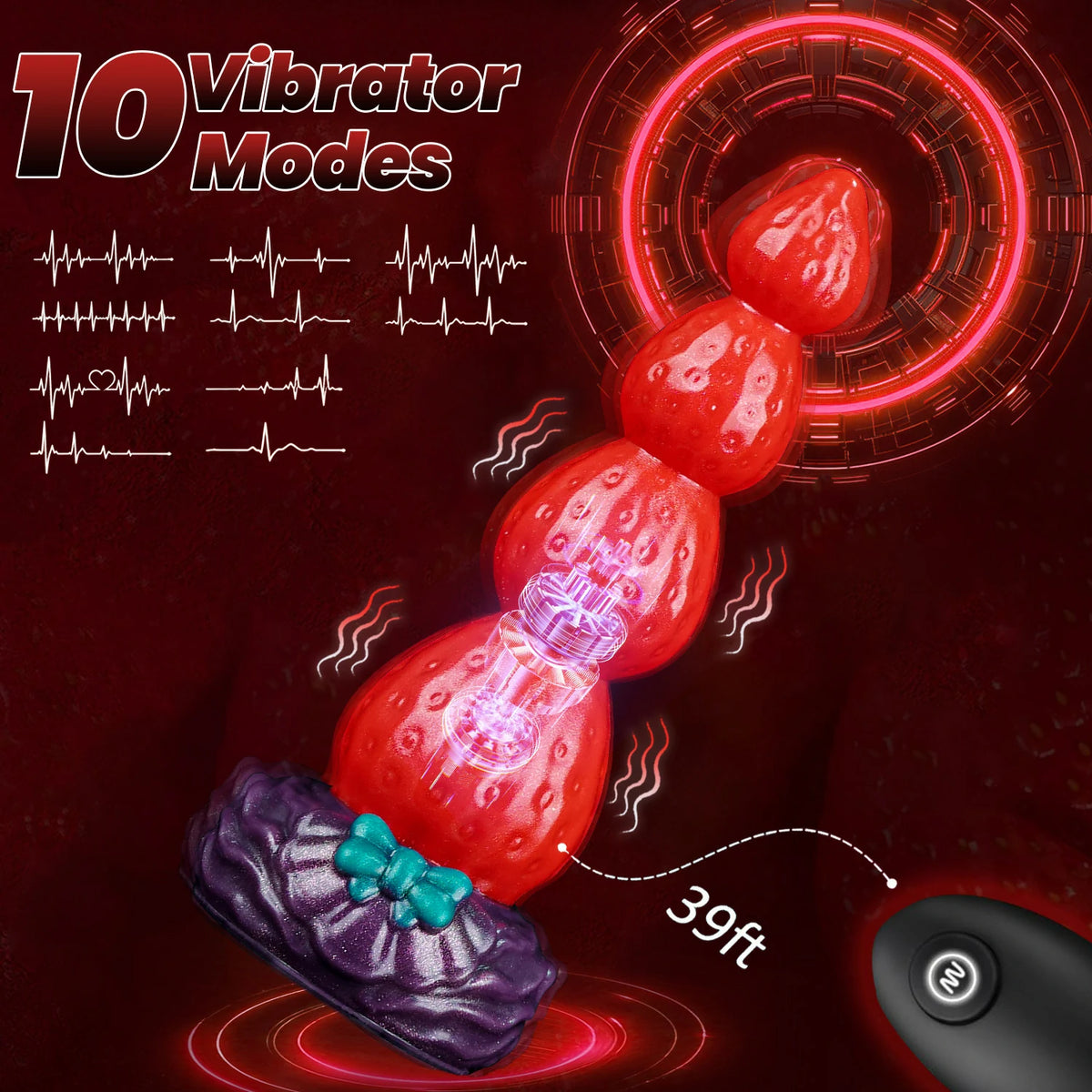 Sweet Strawberry Wireless Remote Vibrating Dildo
