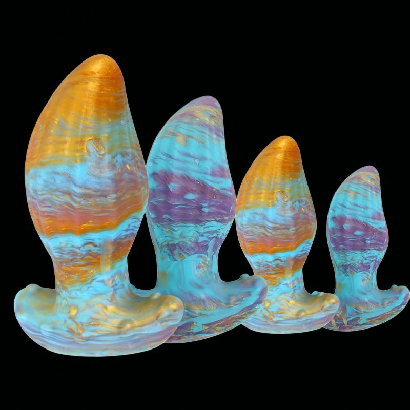 Multi-colored spiral-textured liquid silicone anal plug