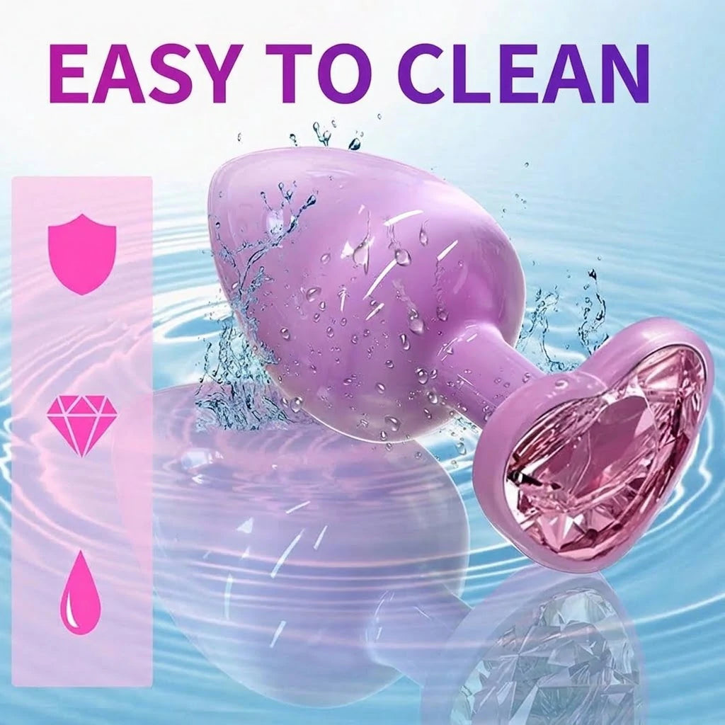 Purple Metal Anal Plug With Heart-Shaped Crystal Accents