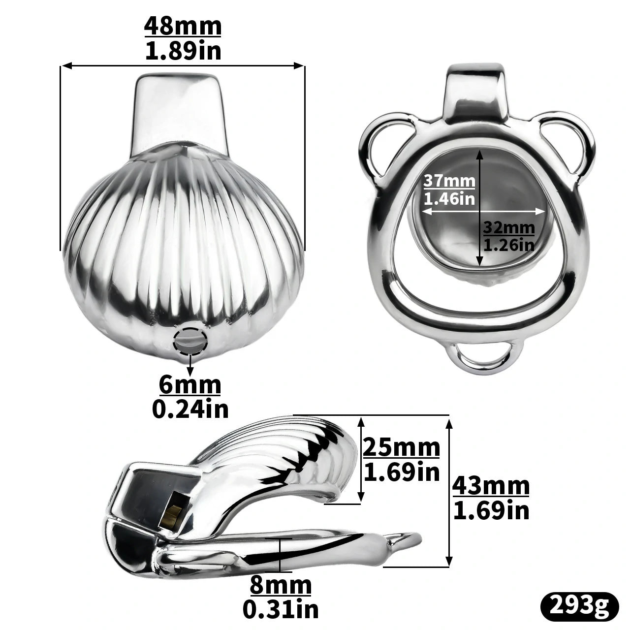 FRRK Metal Seashell Shape Chastity Lock (Optional Ring Sizes)