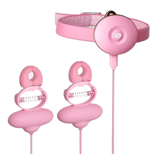 Pink Vibrating Nipple Clamps Neck Restraint