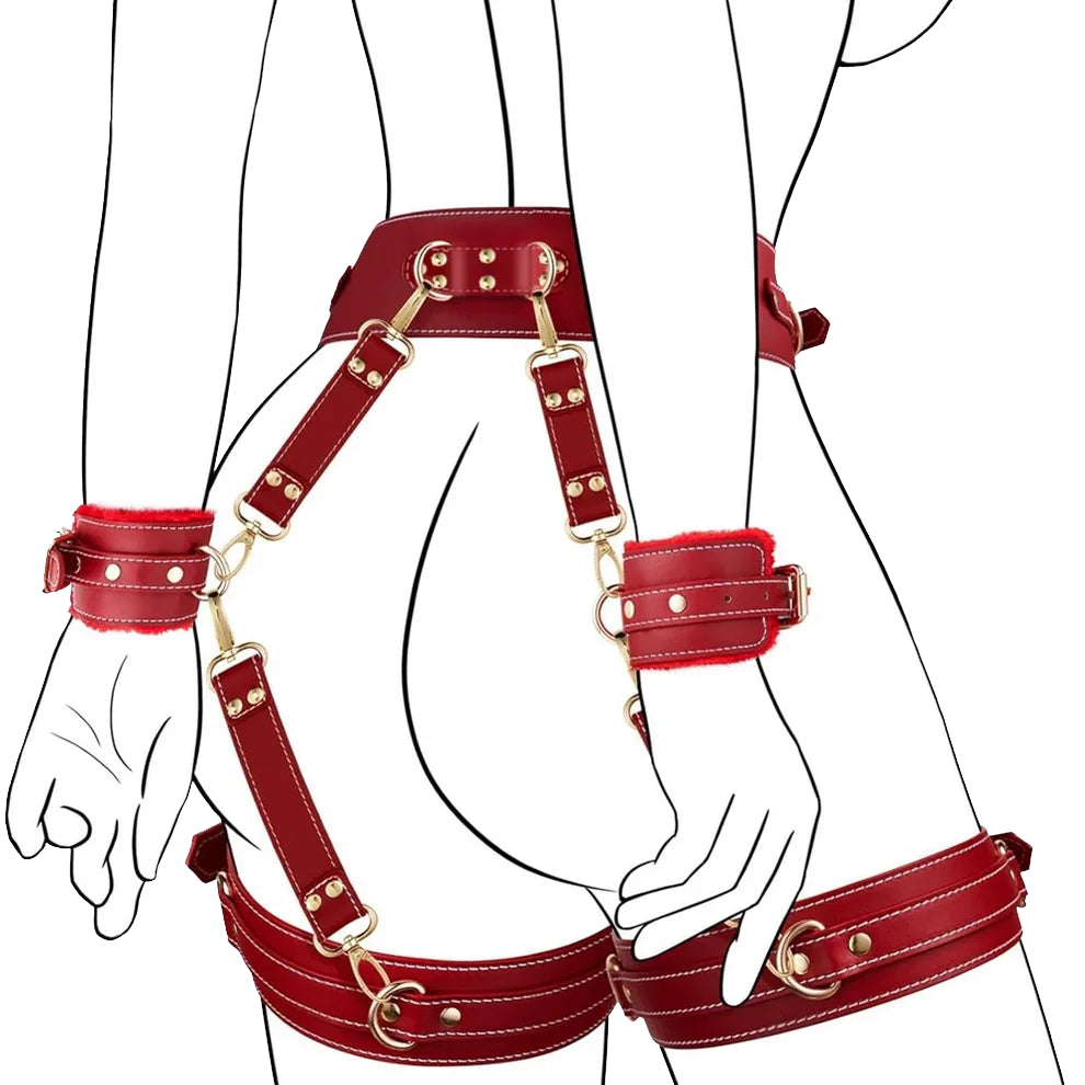 Crimson Desire Leather Bondage Harness Set
