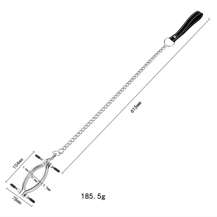 Pussy Leash - Steel Labia Spread Clamp Set