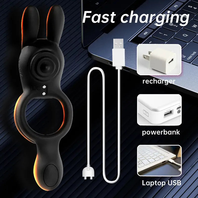 Rabbit Cock Ring - Penis Egg Double Vibration