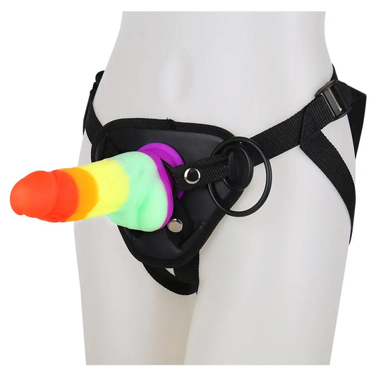 Rainbow Strap-On Dildo 7.8 Inches