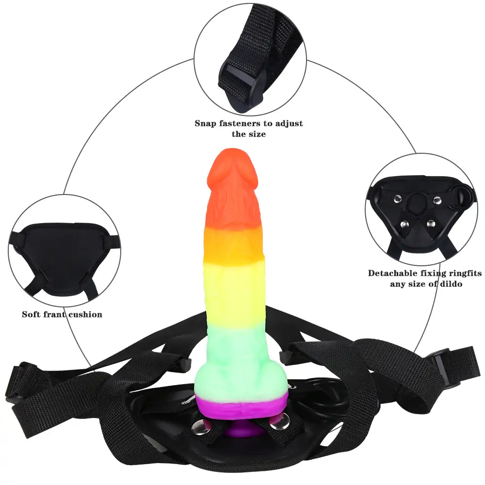 Rainbow Strap-On Dildo 7.8 Inches