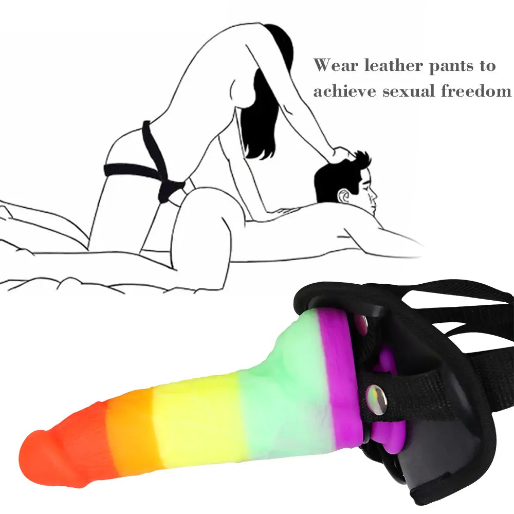 Rainbow Strap-On Dildo 7.8 Inches
