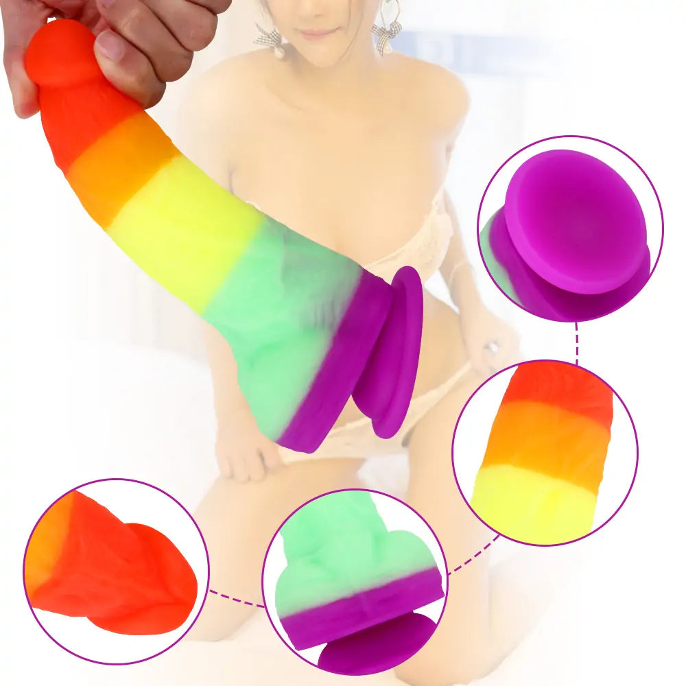 Rainbow Strap-On Dildo 7.8 Inches