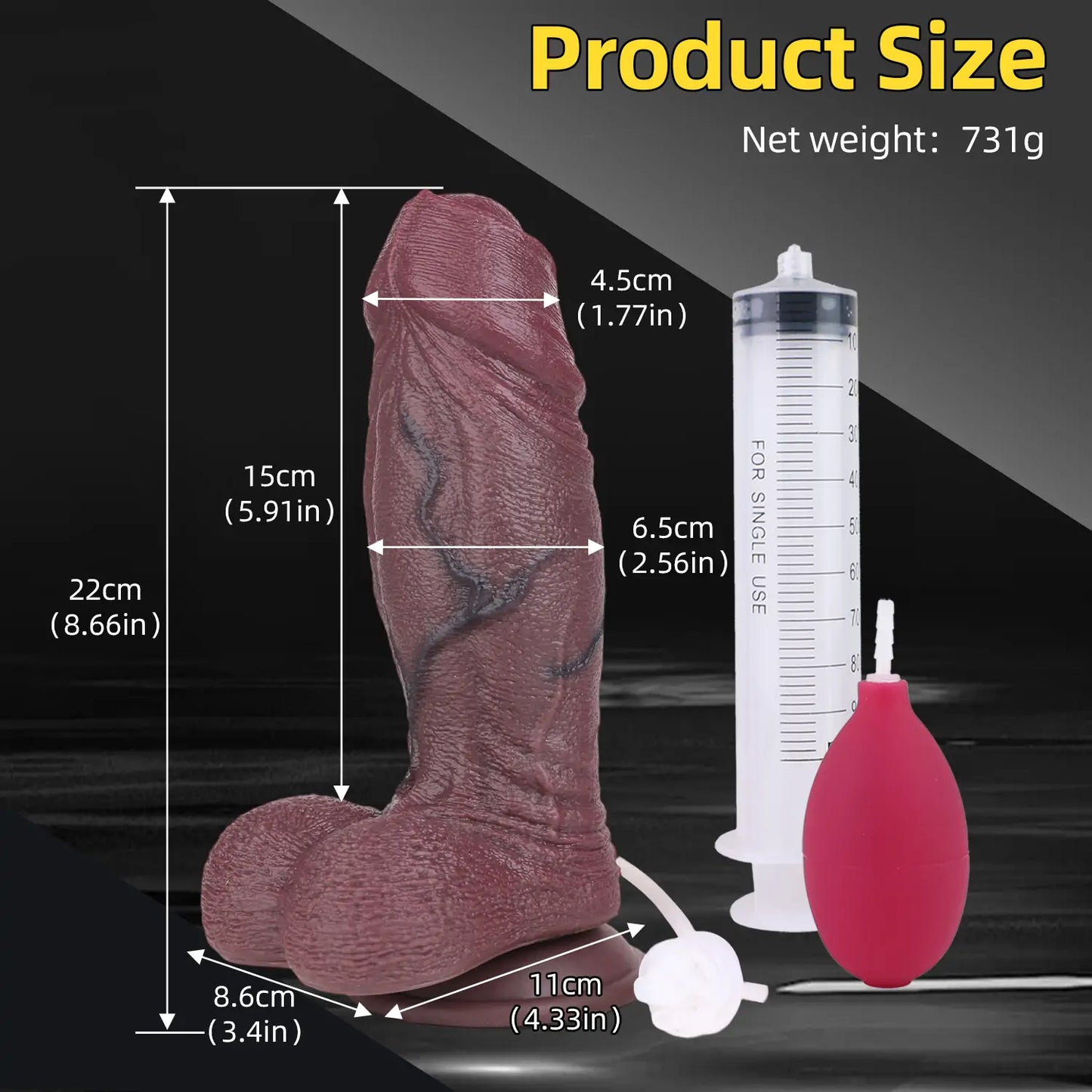 Realistic Black Water-Spouting Dildo 8 Inches