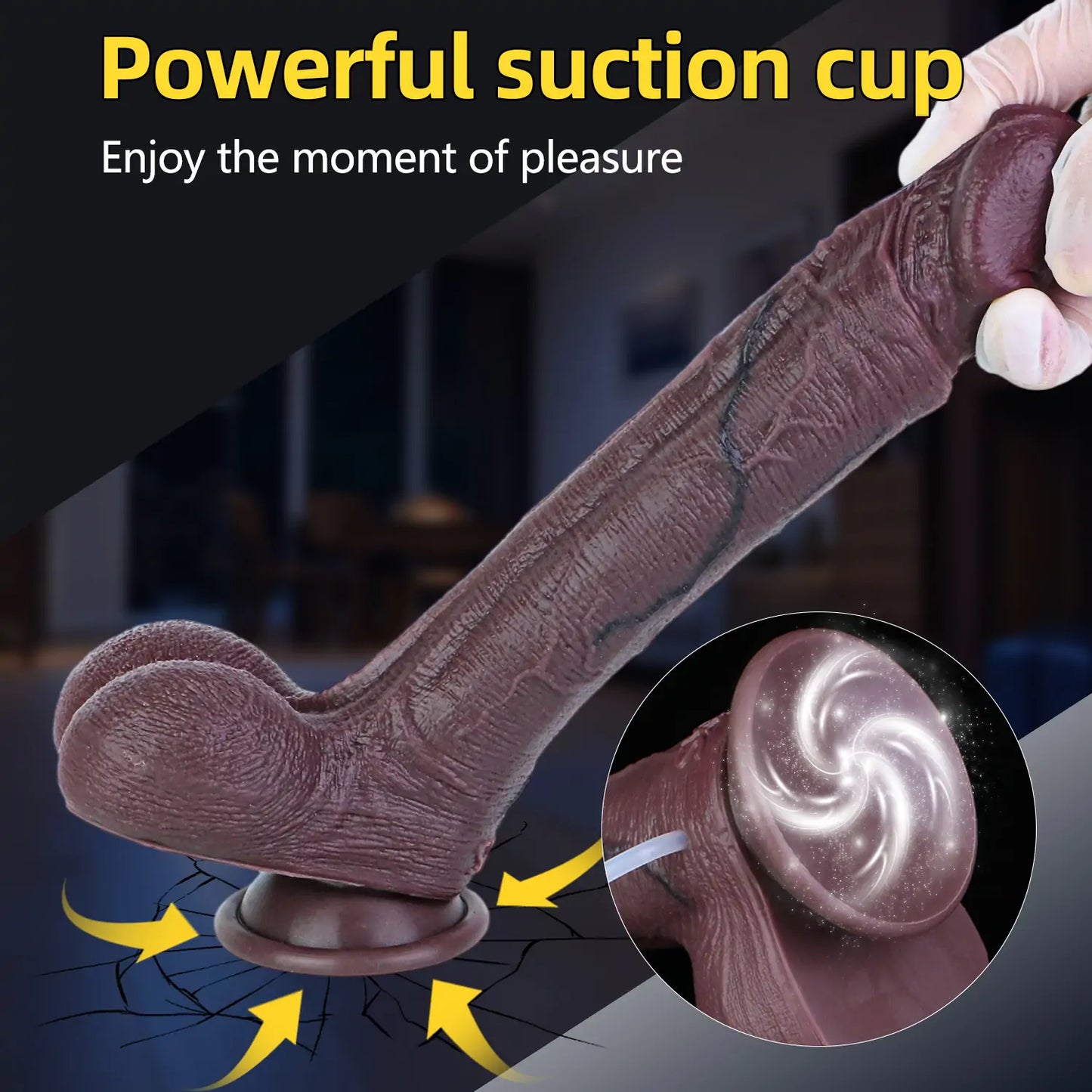 Realistic Dual-Layer Black Dildo with Inflatable 9.4 Inches
