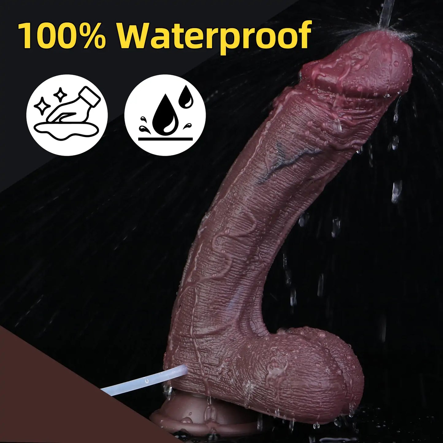 Realistic Dual-Layer Black Dildo with Inflatable 9.4 Inches