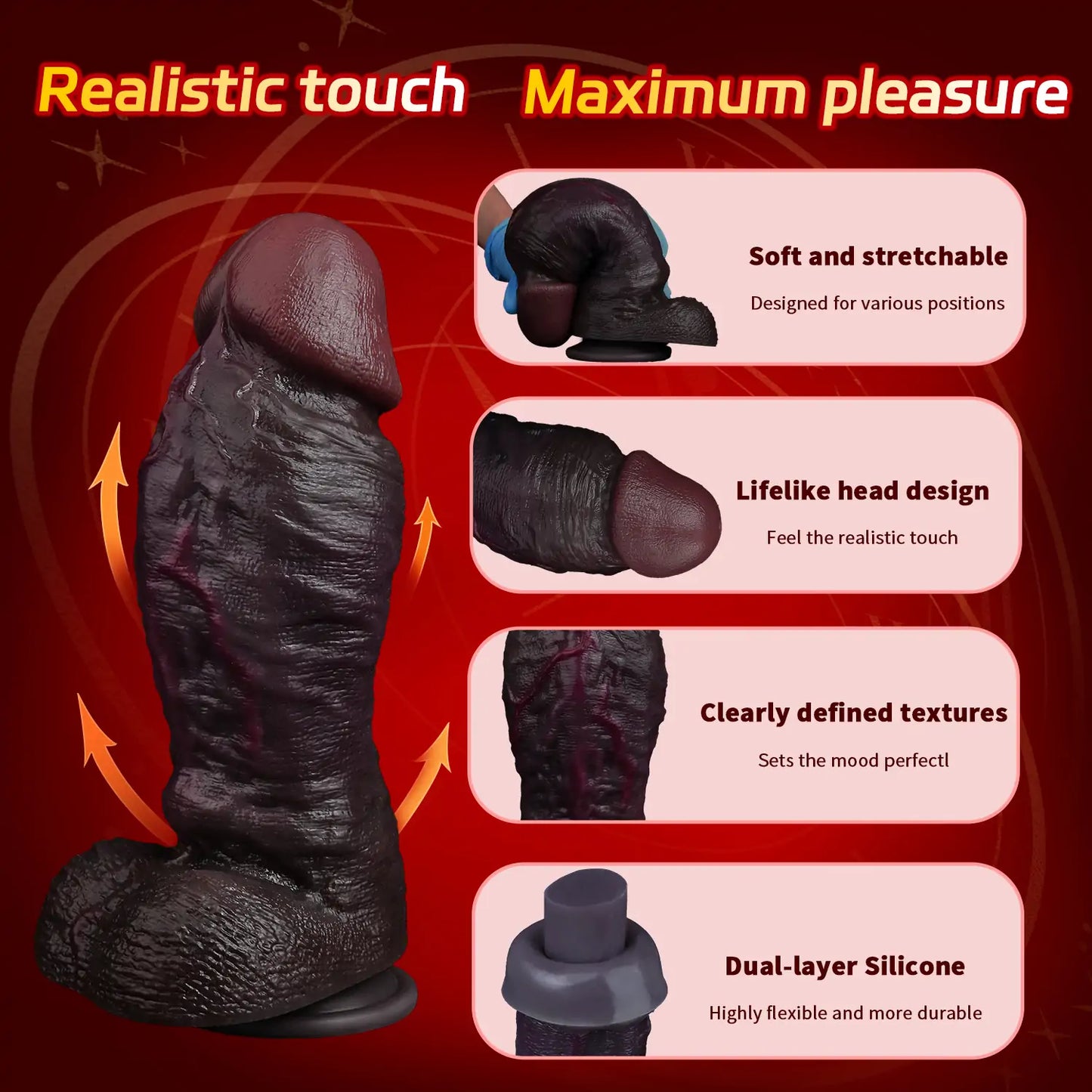 Realistic Dual-Layer Silicone Black Dildo