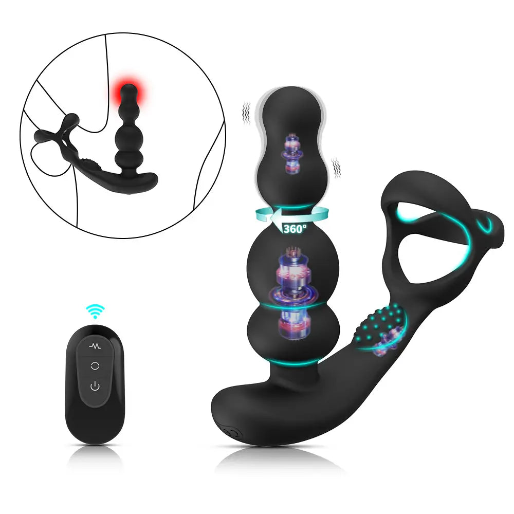 Rotatable Beaded Prostate Massager with Cock Ring