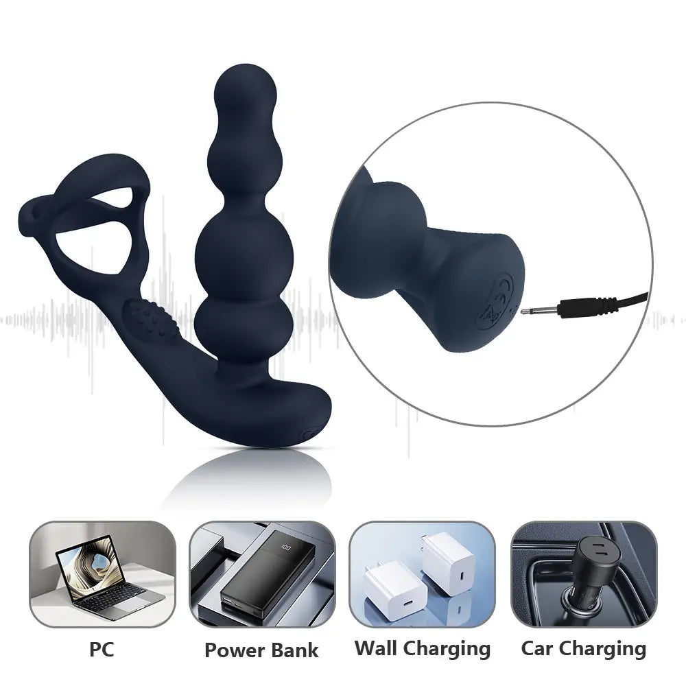 Rotatable Beaded Prostate Massager with Cock Ring