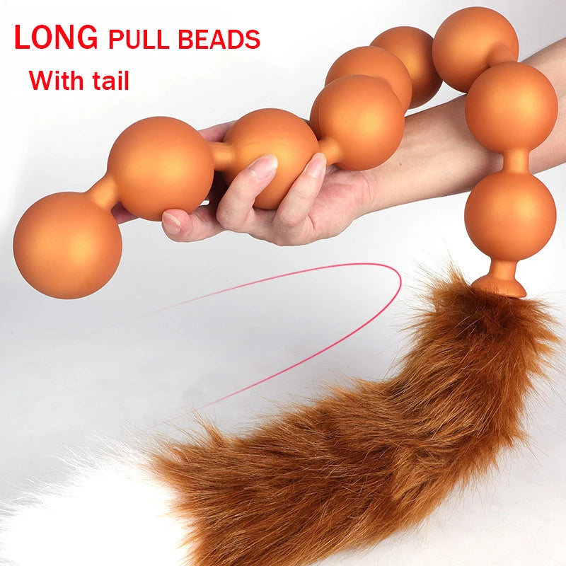 Long Anal Beads Silicone Tail Butt Plug - Big Anal Expansion Luminous Anal Sex Toy