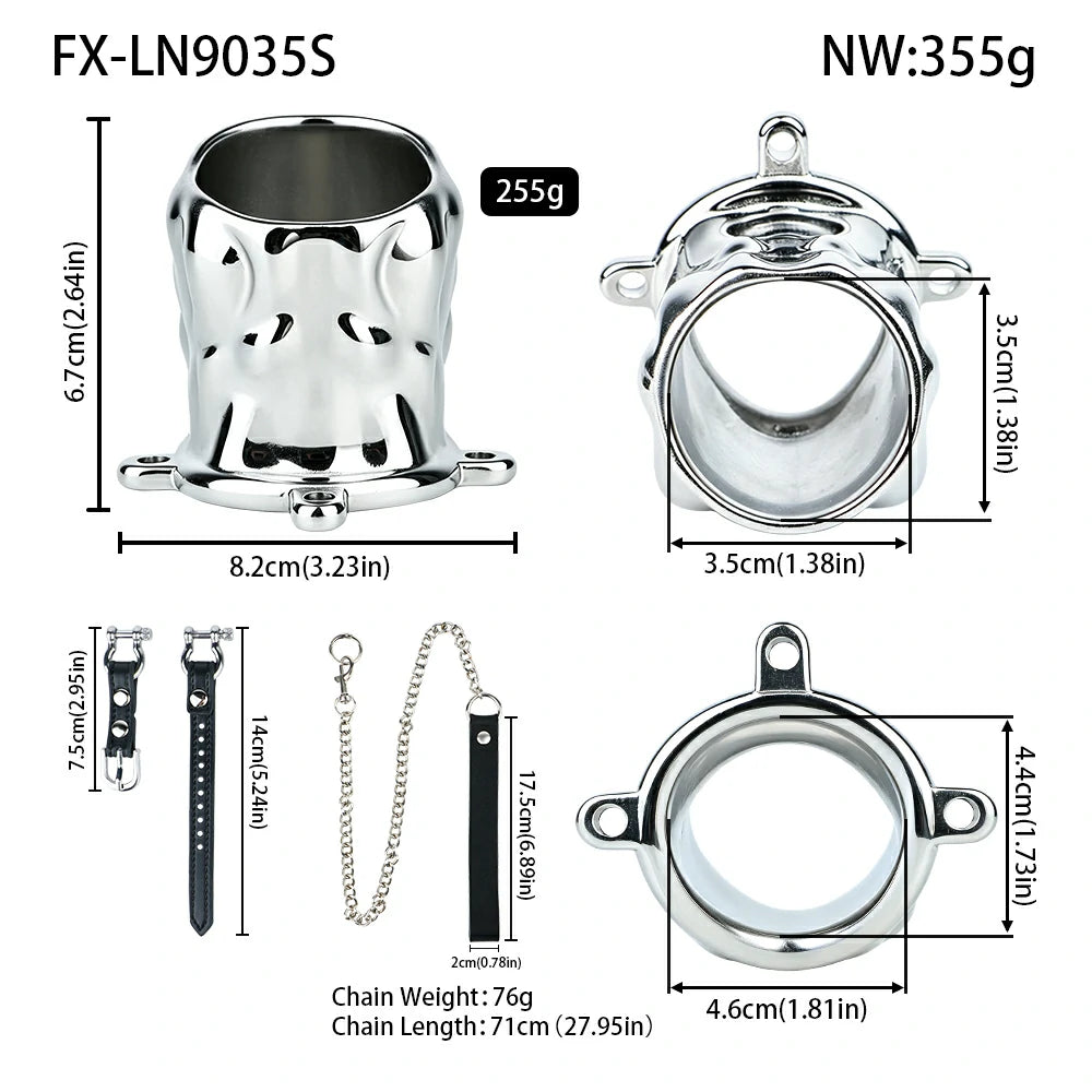 Metal Chastity Leash Trainer – 3 Cage Styles with Steel Ball or Leather Strap