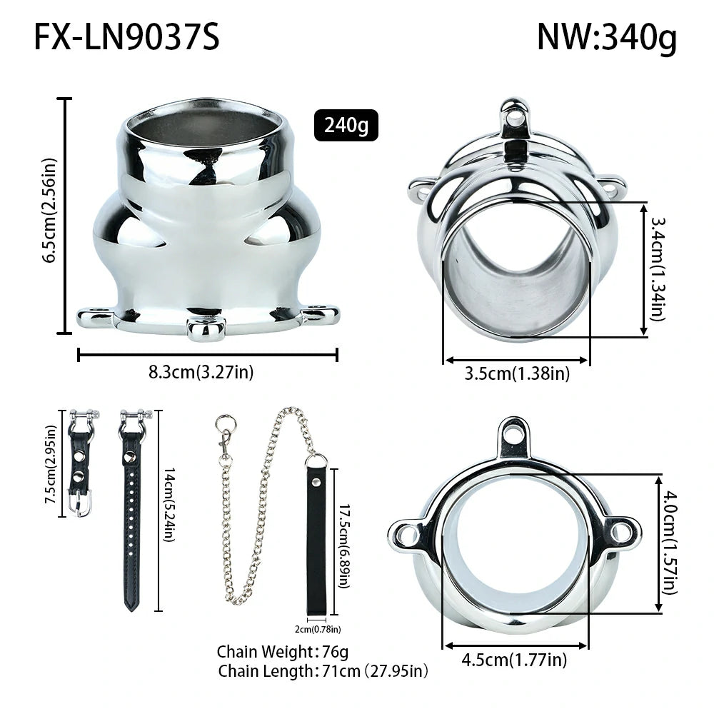 Metal Chastity Leash Trainer – 3 Cage Styles with Steel Ball or Leather Strap