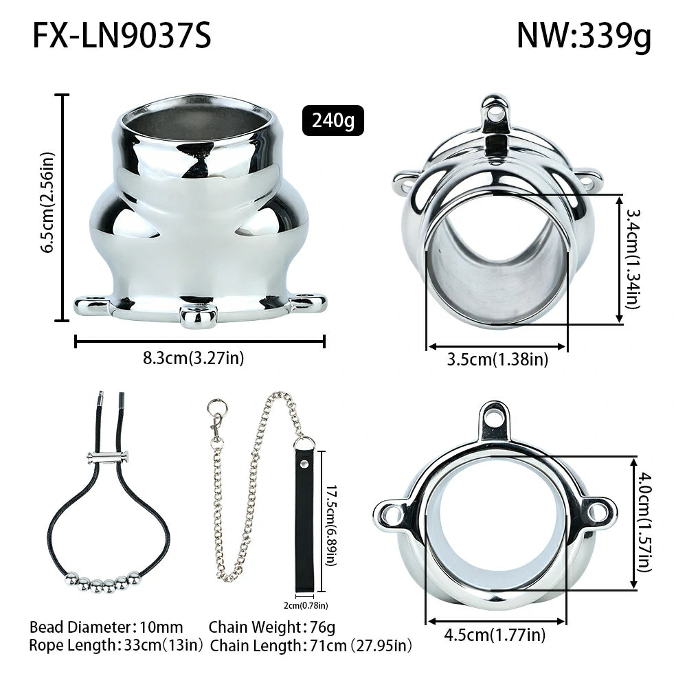 Metal Chastity Leash Trainer – 3 Cage Styles with Steel Ball or Leather Strap