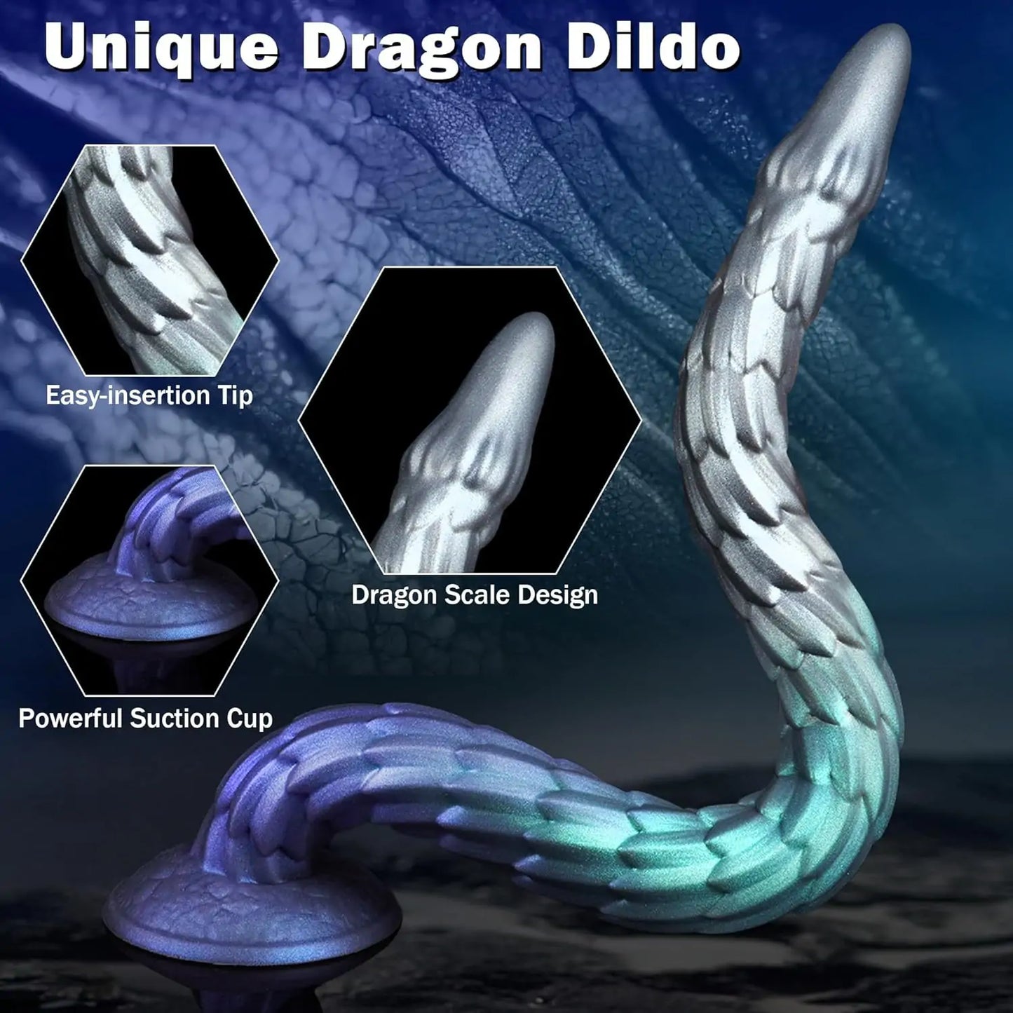 Spiral Dragon Scale Long Thin Dildo 20 Inches