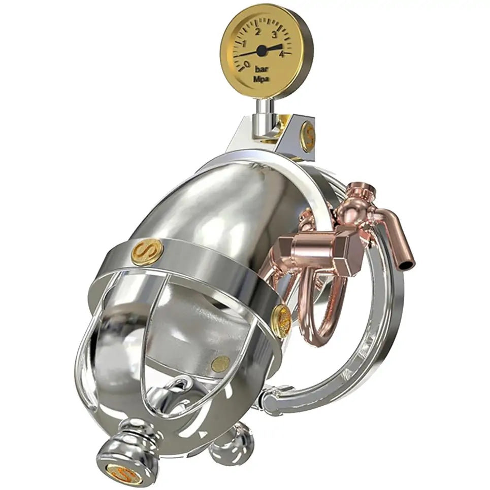 Steampunk Stainless Steel Chastity Cage with Urethral Tube