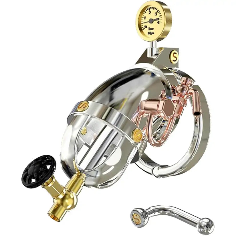 Steampunk Stainless Steel Chastity Cage with Urethral Tube