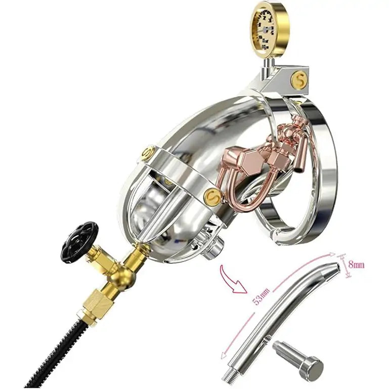 Steampunk Stainless Steel Chastity Cage with Urethral Tube