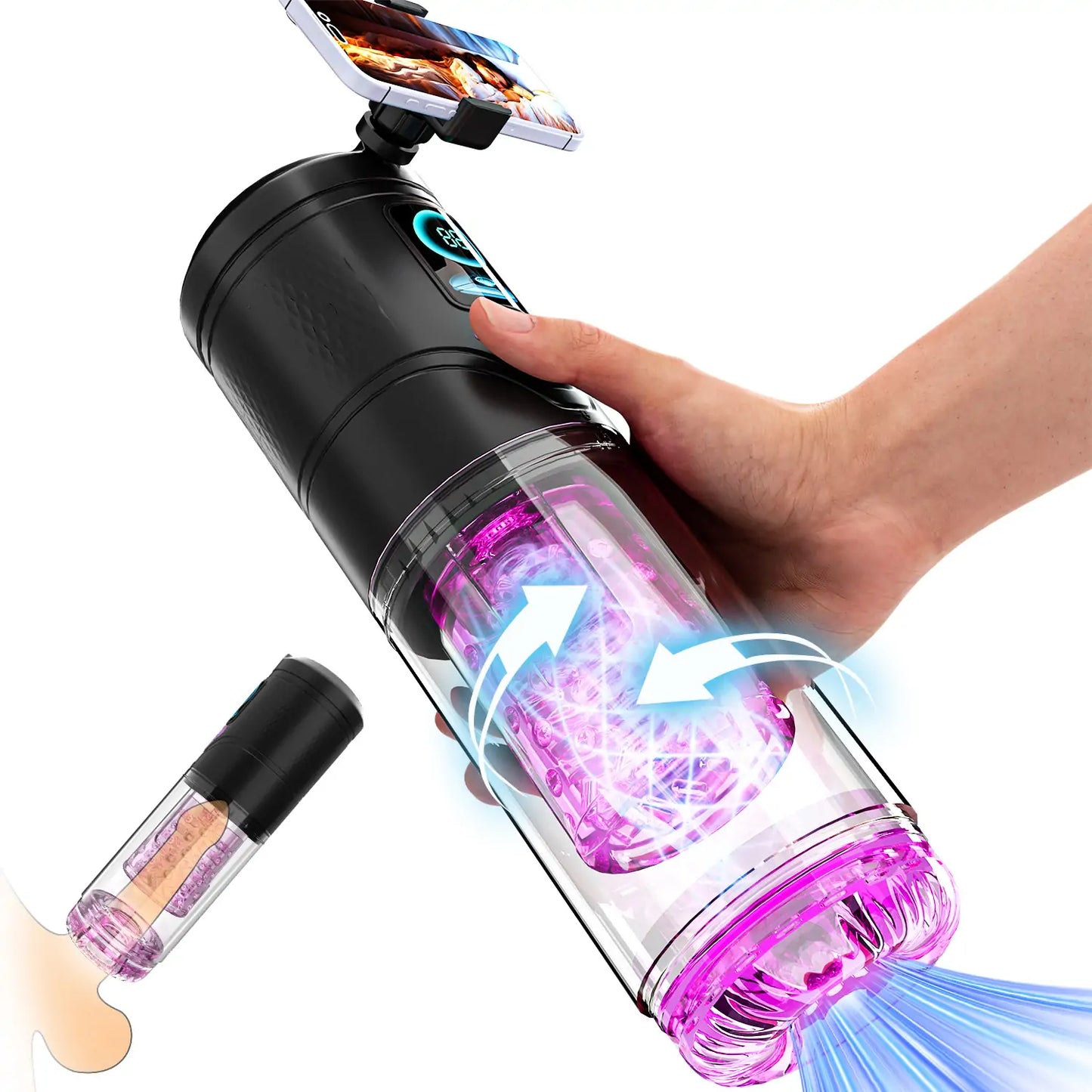 Telescopic Rotating Suction Masturbator with Bracket