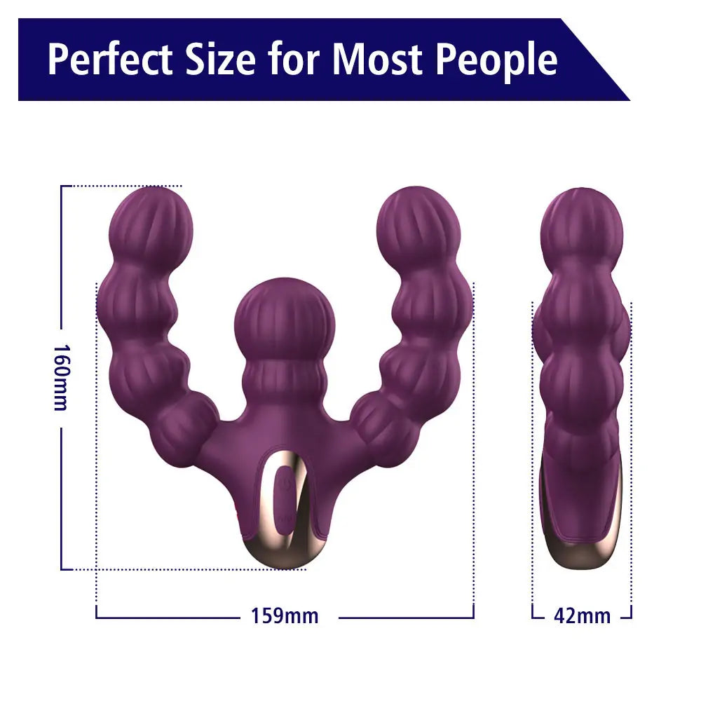 Three-Headed Beaded Vibrating Butt Plug