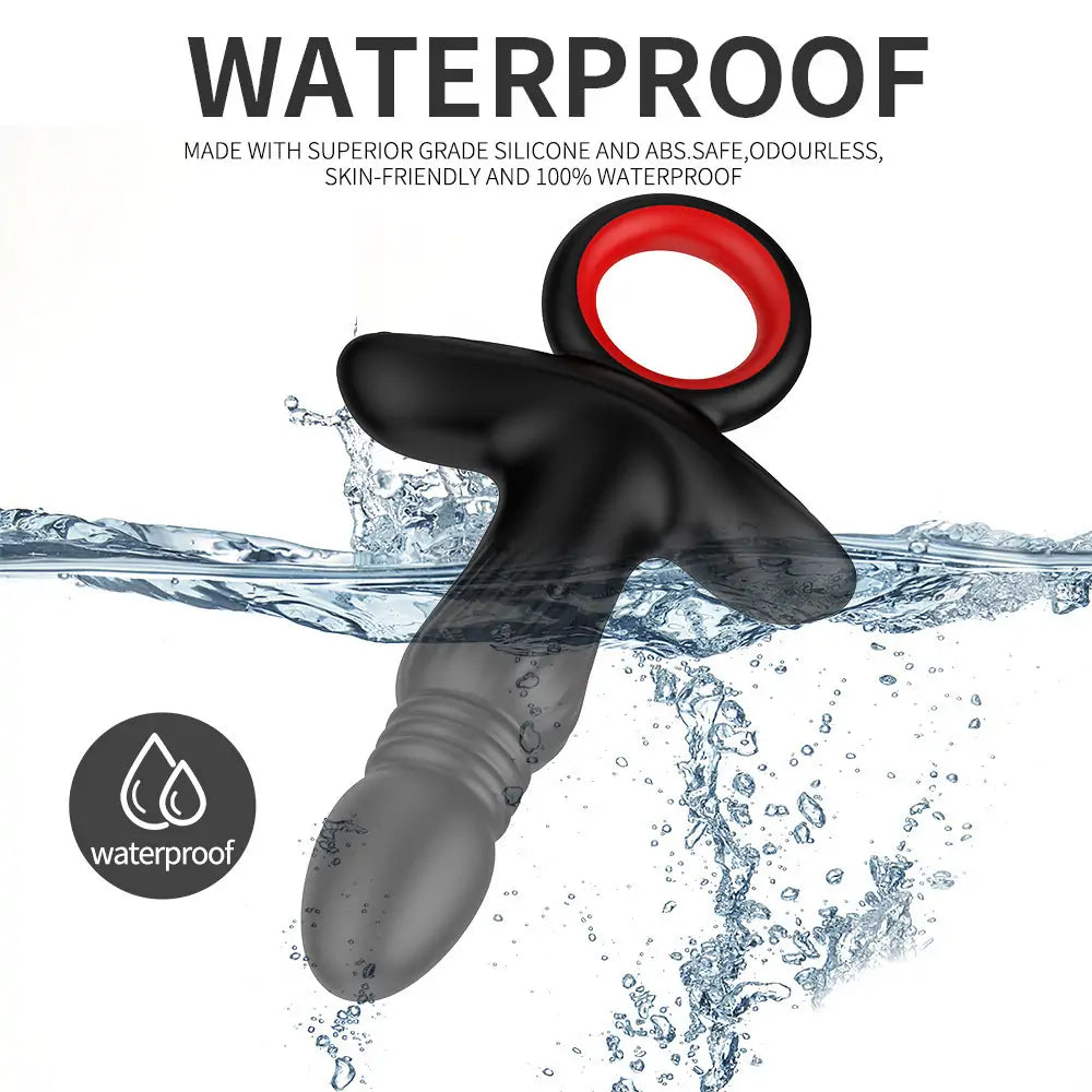 Thrusting & Vibrating Butt Plug with Finger Ring