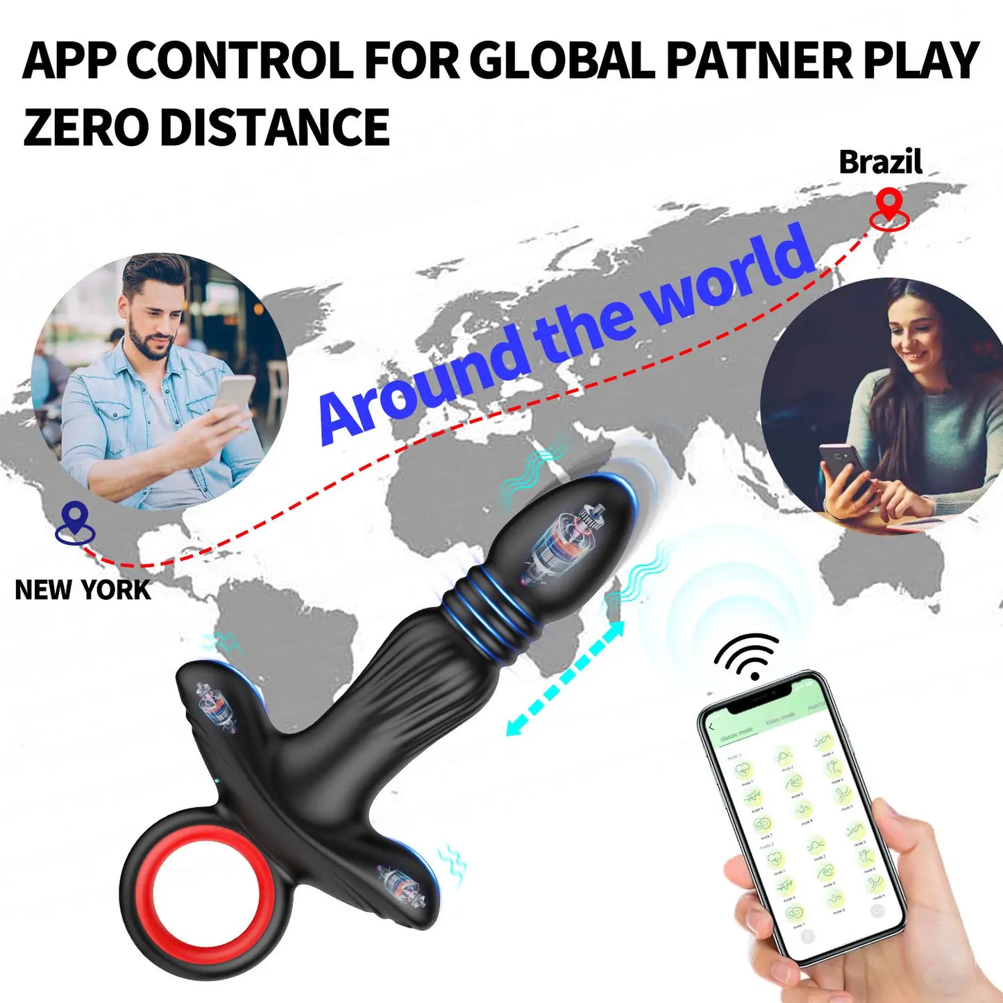 Thrusting & Vibrating Butt Plug with Finger Ring