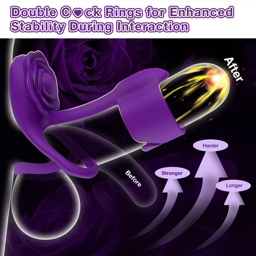Vexar - 3 IN 1 Vibrating Penis Ring - Rose Clitoral Vibrator with Wireless Remote