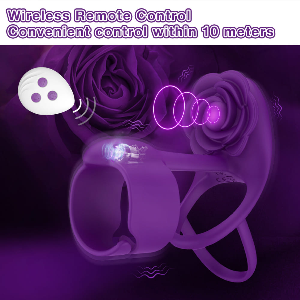 Vexar - 3 IN 1 Vibrating Penis Ring - Rose Clitoral Vibrator with Wireless Remote