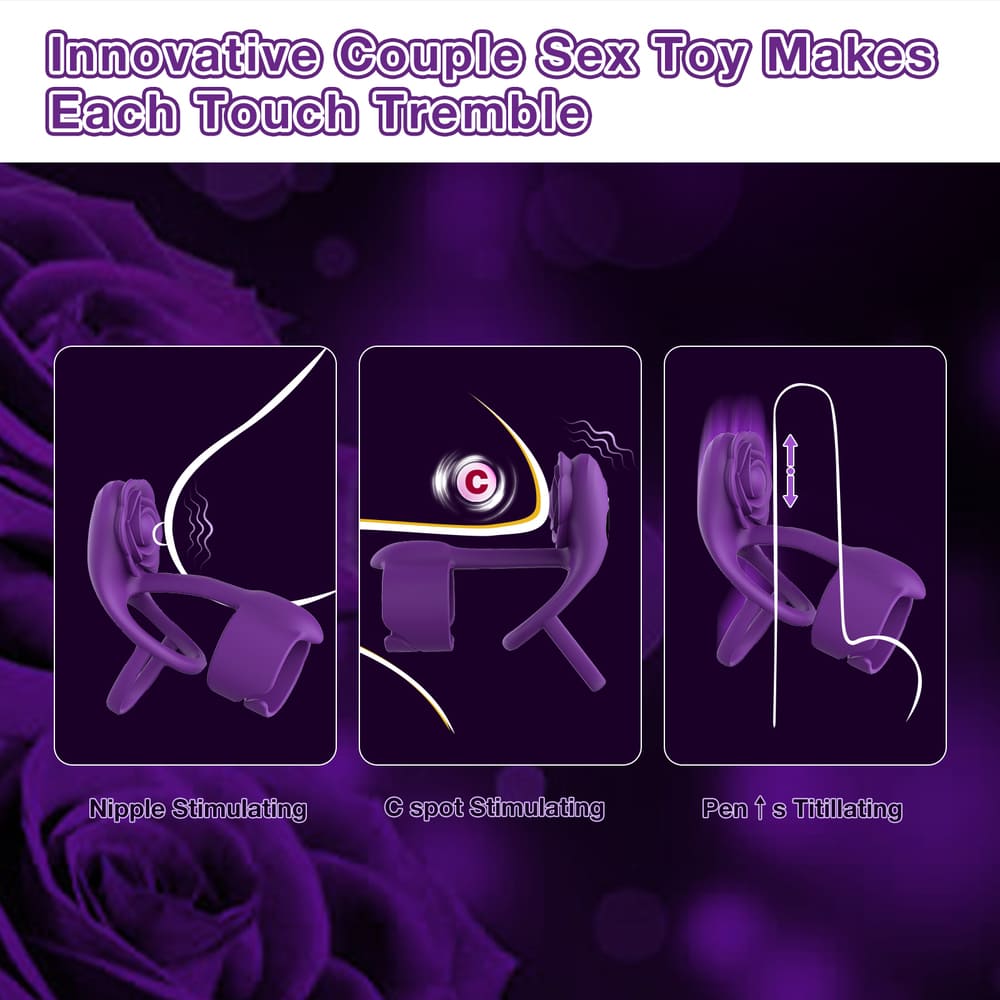 Vexar - 3 IN 1 Vibrating Penis Ring - Rose Clitoral Vibrator with Wireless Remote