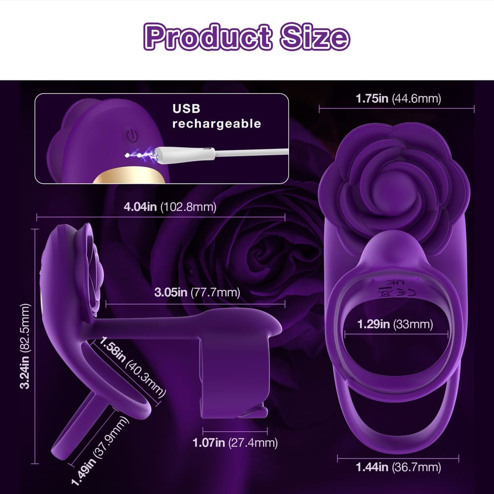 Vexar - 3 IN 1 Vibrating Penis Ring - Rose Clitoral Vibrator with Wireless Remote